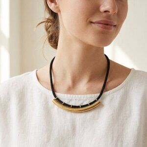 Madewell Black Cord & Brushed Gold Tone Bar Necklace | Modern Minimalist Stateme